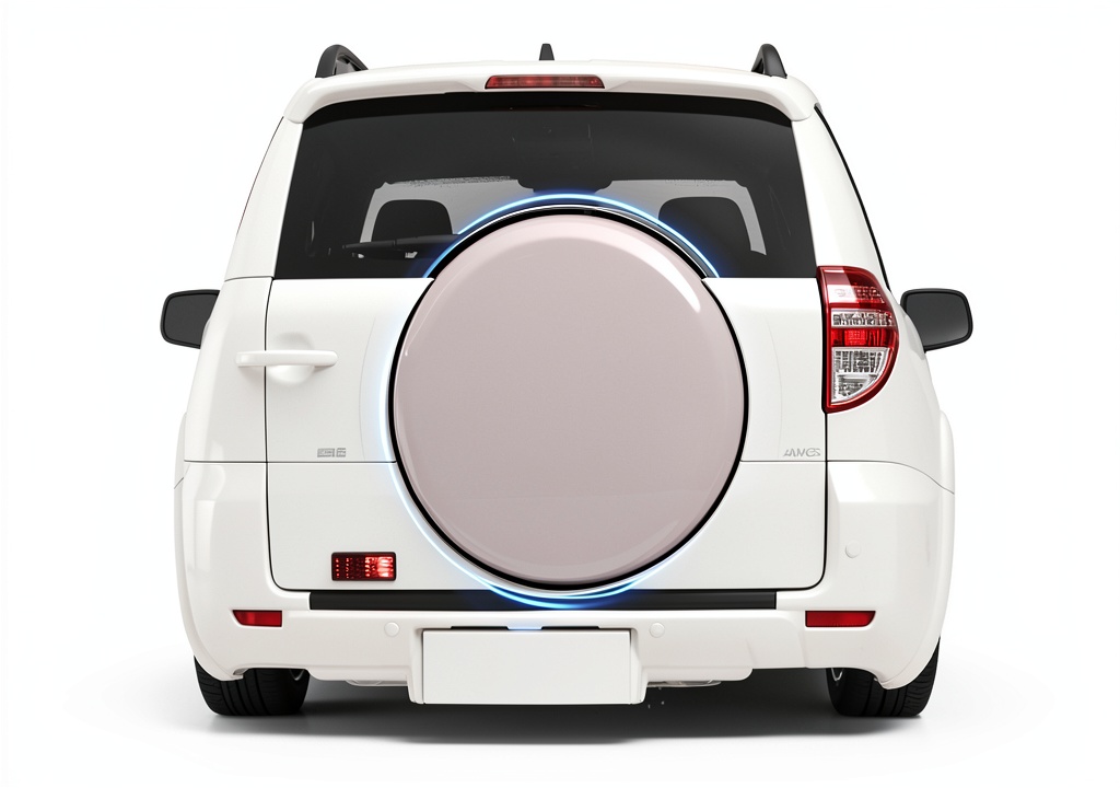 ManiGoon RAV4 spare tire cover installed on a vehicle rear wheel